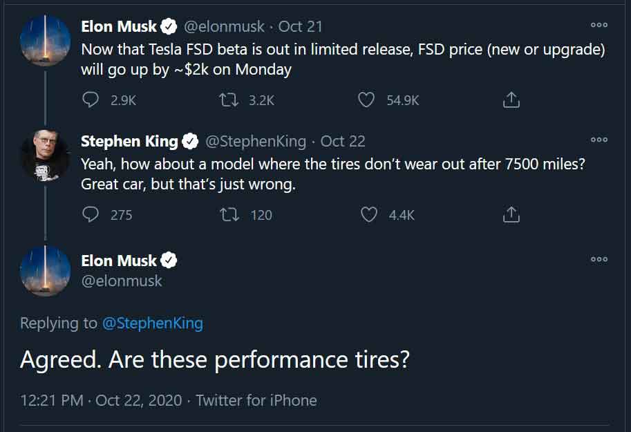 Stephen King's Tesla Tires Wear Out.