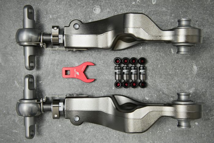 N2ITIVE TARTAN Series Alignment Kit 1 is designed to eliminate uneven rear tire wear, reduce vibration and shudder during acceleration on Tesla Model S and Tesla Model X vehicles. The Kit includes one pair of Rear Adjustable Camber Arms as well as four adjustable Lowering Links for easily adjusting the car’s ride height.
